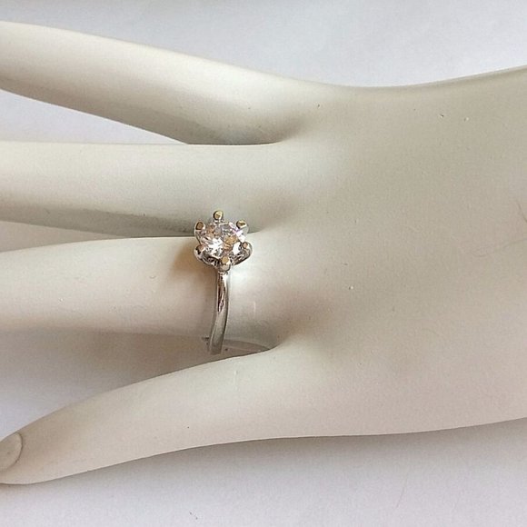 Cubic Zirconia Solitaire Ring Size 6 7 8 9 Engagement Silver Rhodium Plated - Picture 3 of 11